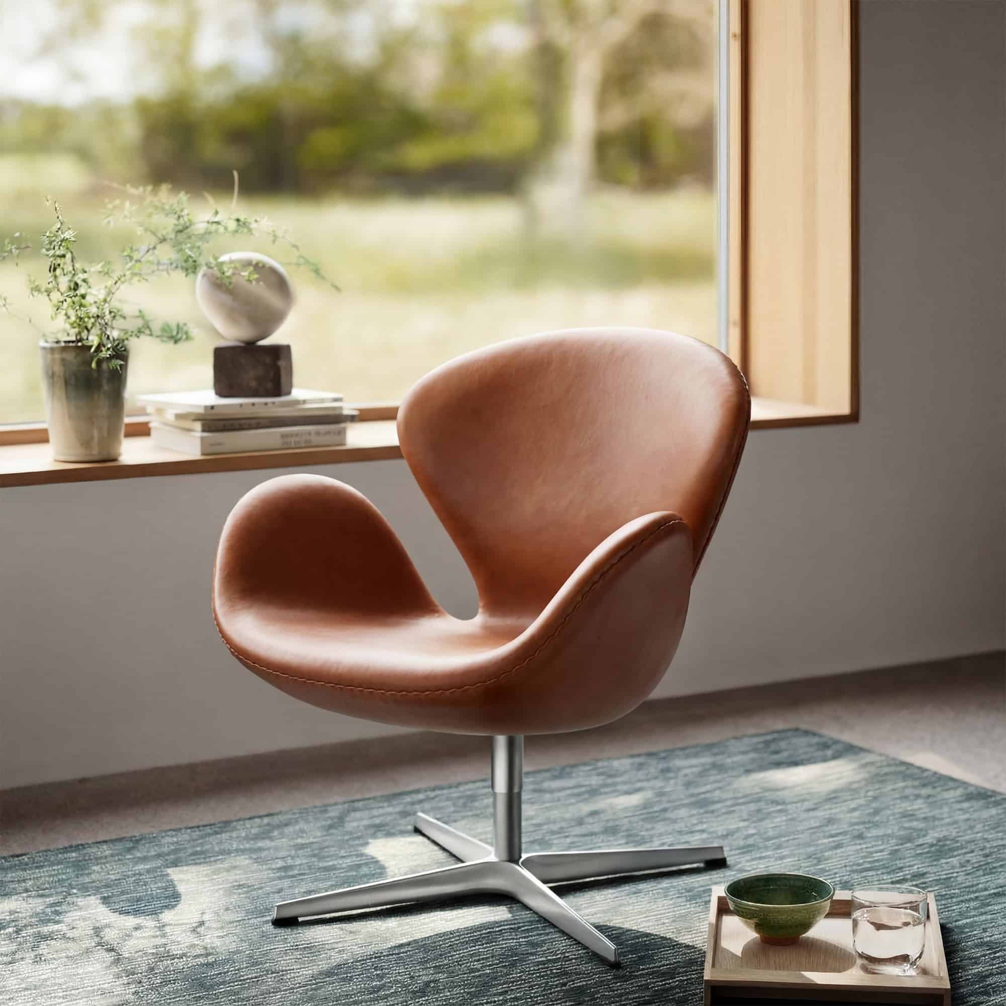 Swan Chair - Brown Leather (11) - Swan Chair Replica