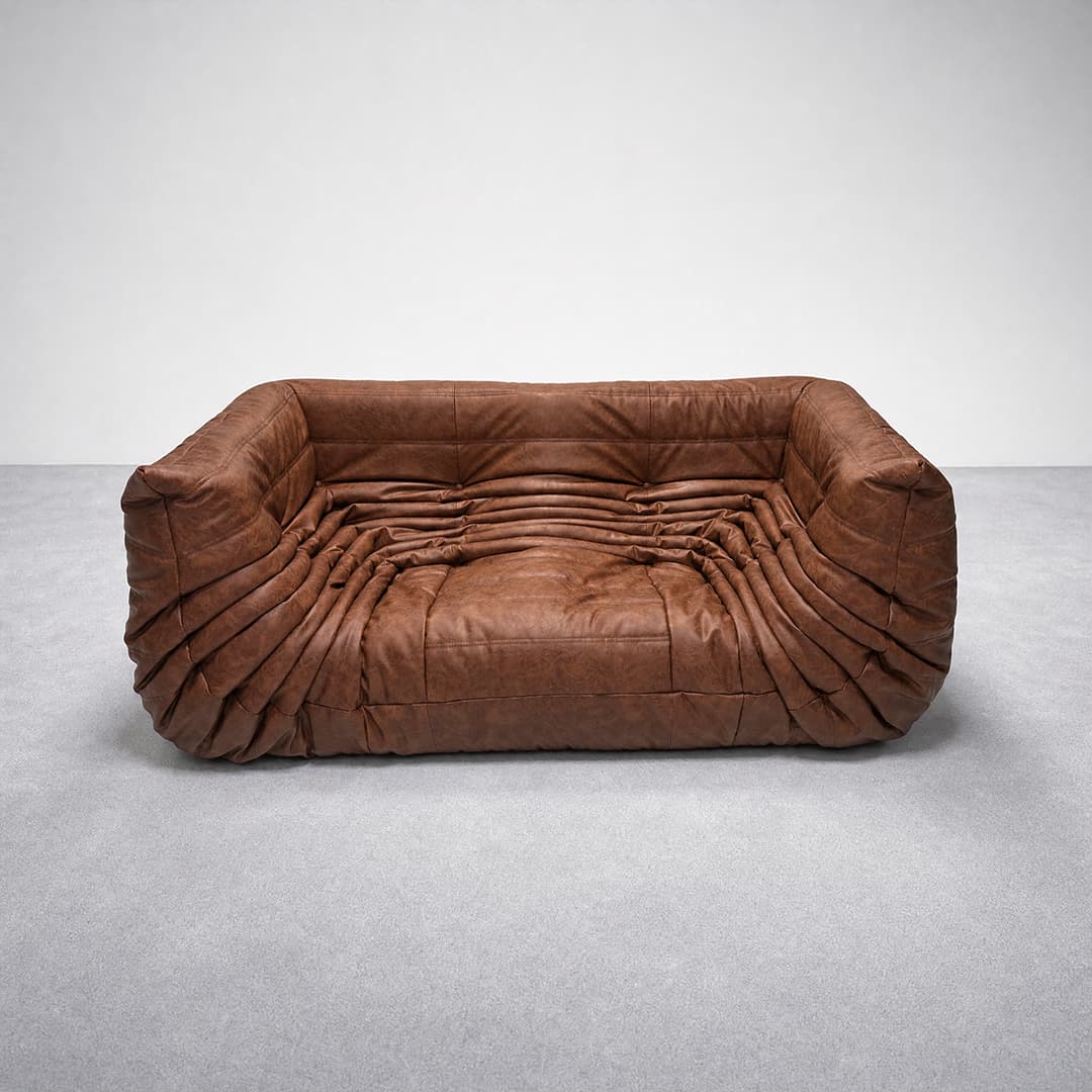 Togo Fireside Sofa Waxy Leather Brown 1