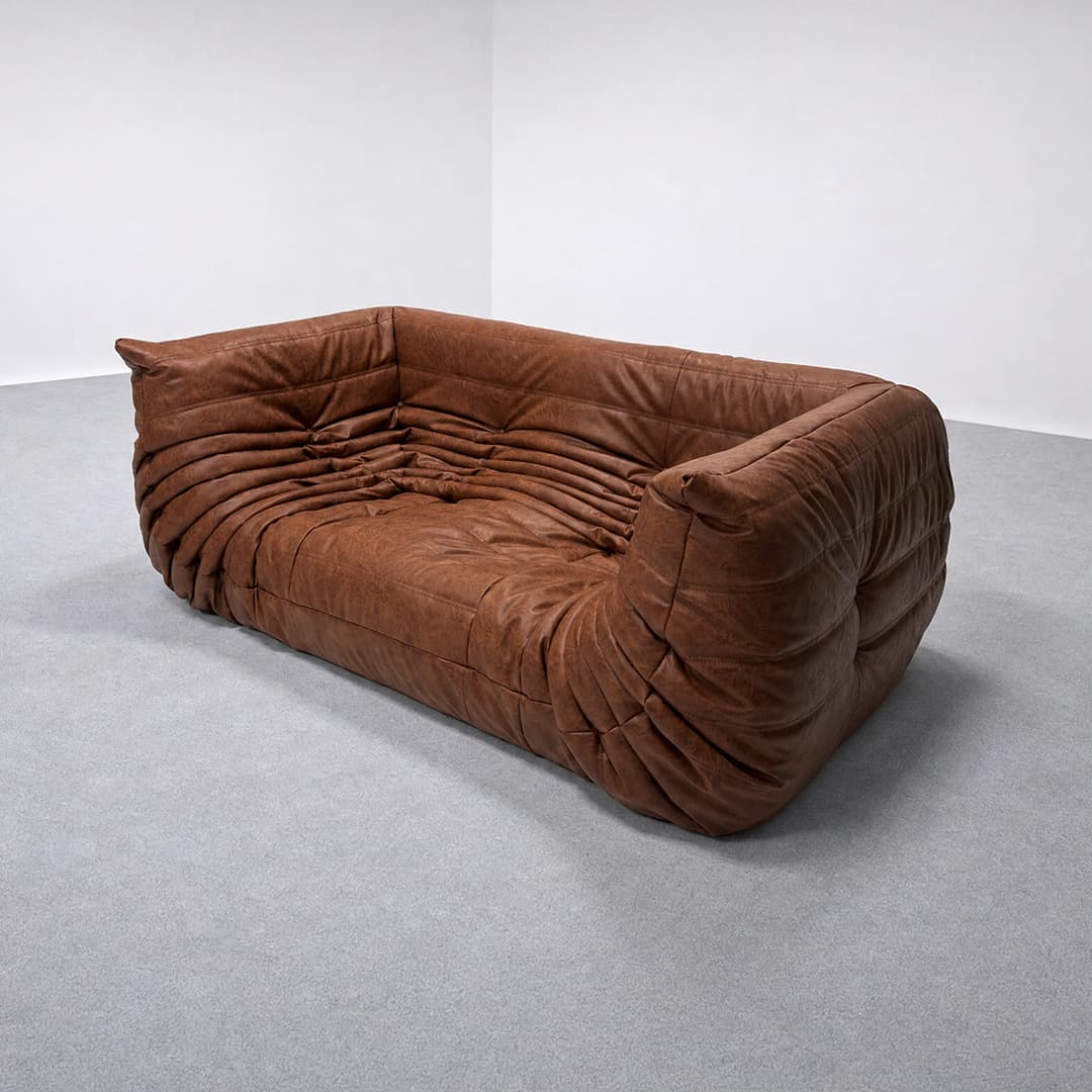 Togo Fireside Sofa Waxy Leather Brown 2