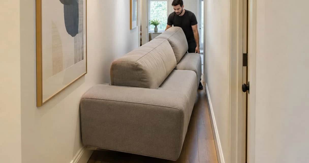 Can a low-profile modular sofa fit through a narrow hallway?
