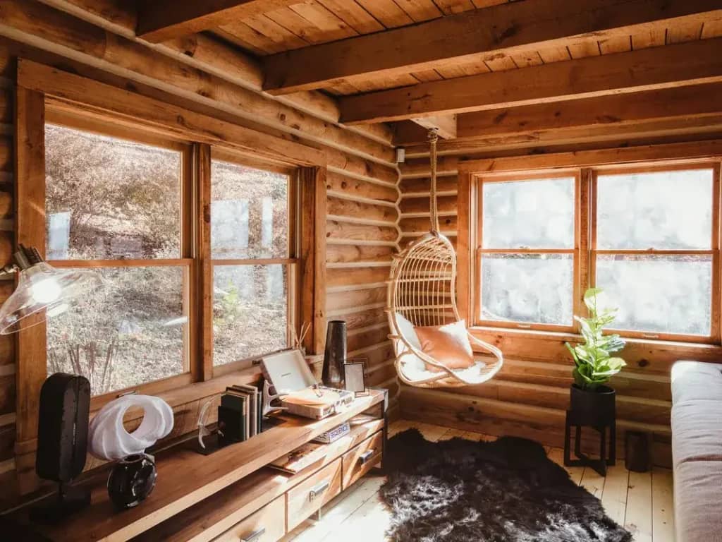 cozy log cabin interior