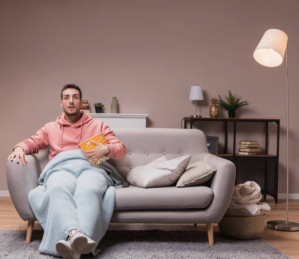 Soft lighting and floor lamps in cozy space