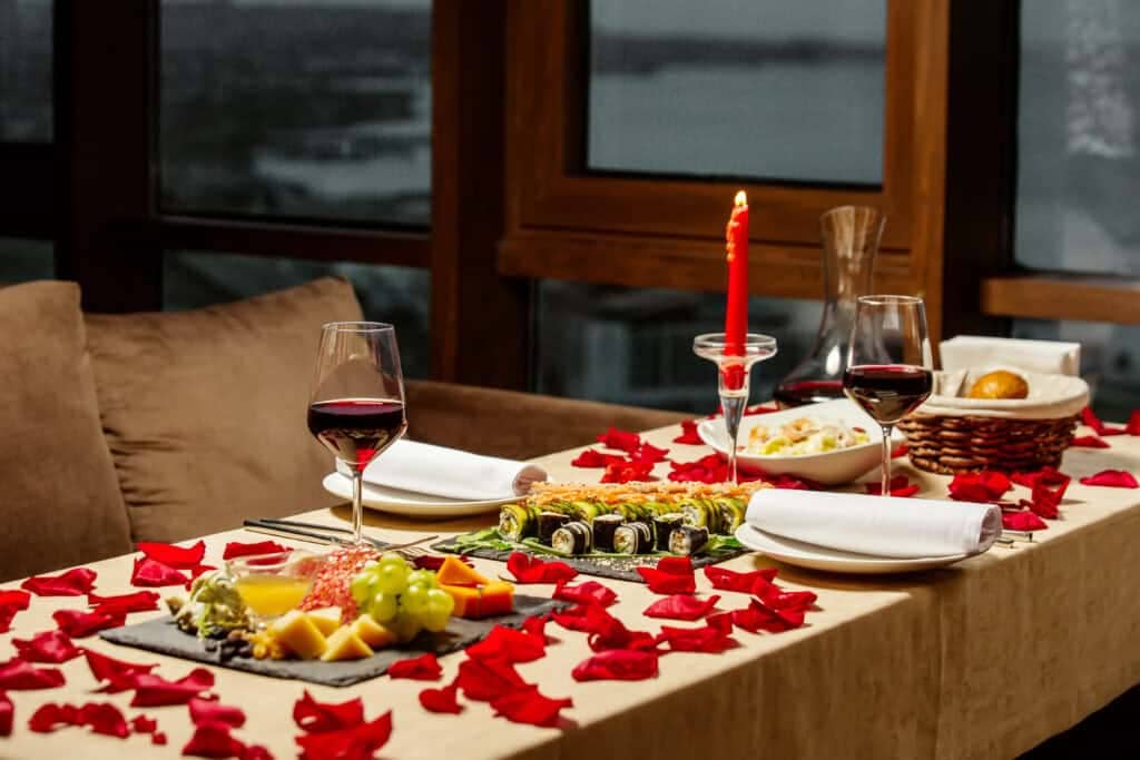 red petals on the dining table