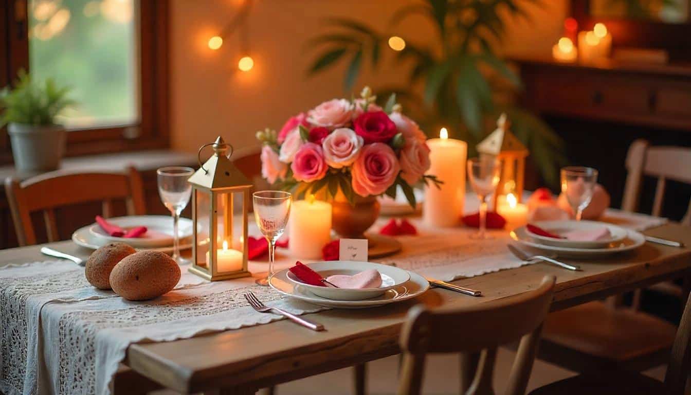 table setting using heart-shaped napkins