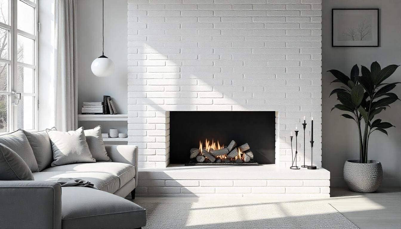 brick fireplace ideas | whitewashed brick fireplace