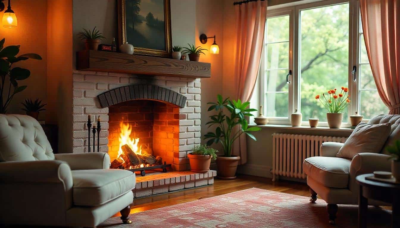brick fireplace ideas | neutral-toned brick fireplace