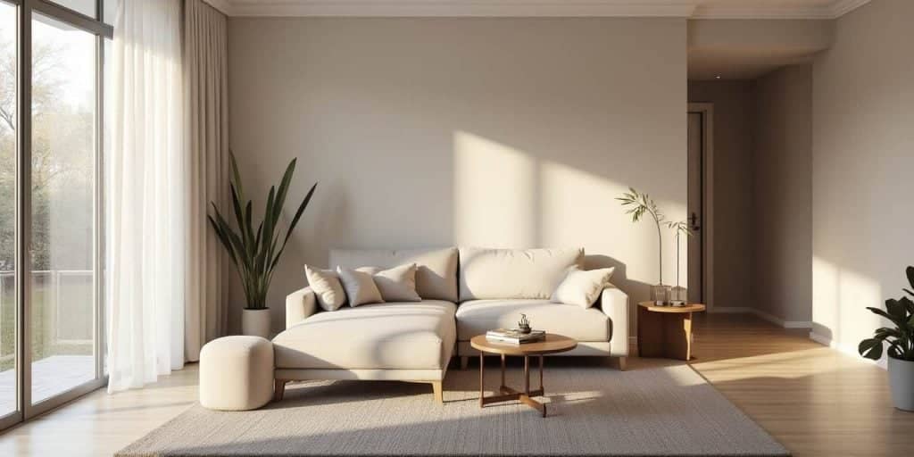 Timeless home interior using a balanced home decor color palette that feels elegant and cohesive across different lighting and design styles.