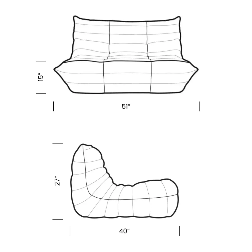 Togo Loveseat Two Seater Mobile Dimensions - Togo,  Togo Loveseat Replica