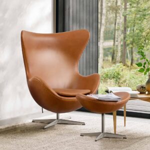 Egg Chair with Ottoman Brown Leather 1 scaled - Egg Chair
