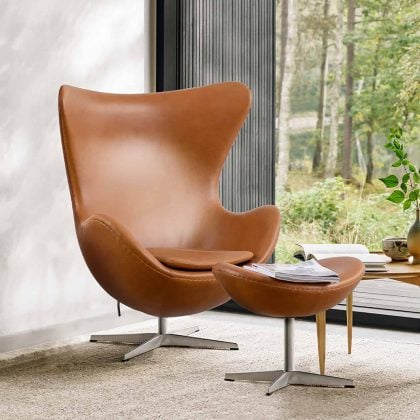 Egg Chair with Ottoman Brown Leather 1 scaled - Egg Chair
