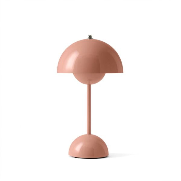 A pink Flamingo Table Lamp by sohnne, featuring two semi-circle spheres facing each other.