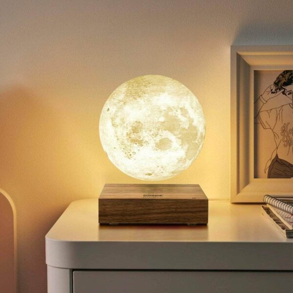 Kagura® Moon Lamp - 3D printed moon with textured surface, multiple light modes, and magnetic levitation.