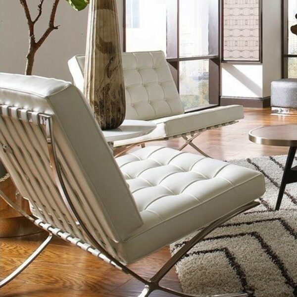 Sohnne's Barcelona Chair Replica White Leather is designed to offer ultimate comfort and luxury, with premium materials.
