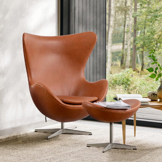 Egg Chair with Ottoman Brown Leather 1 1 | Sohnne®