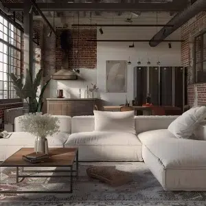 living room with couch coffee table - industrial living room