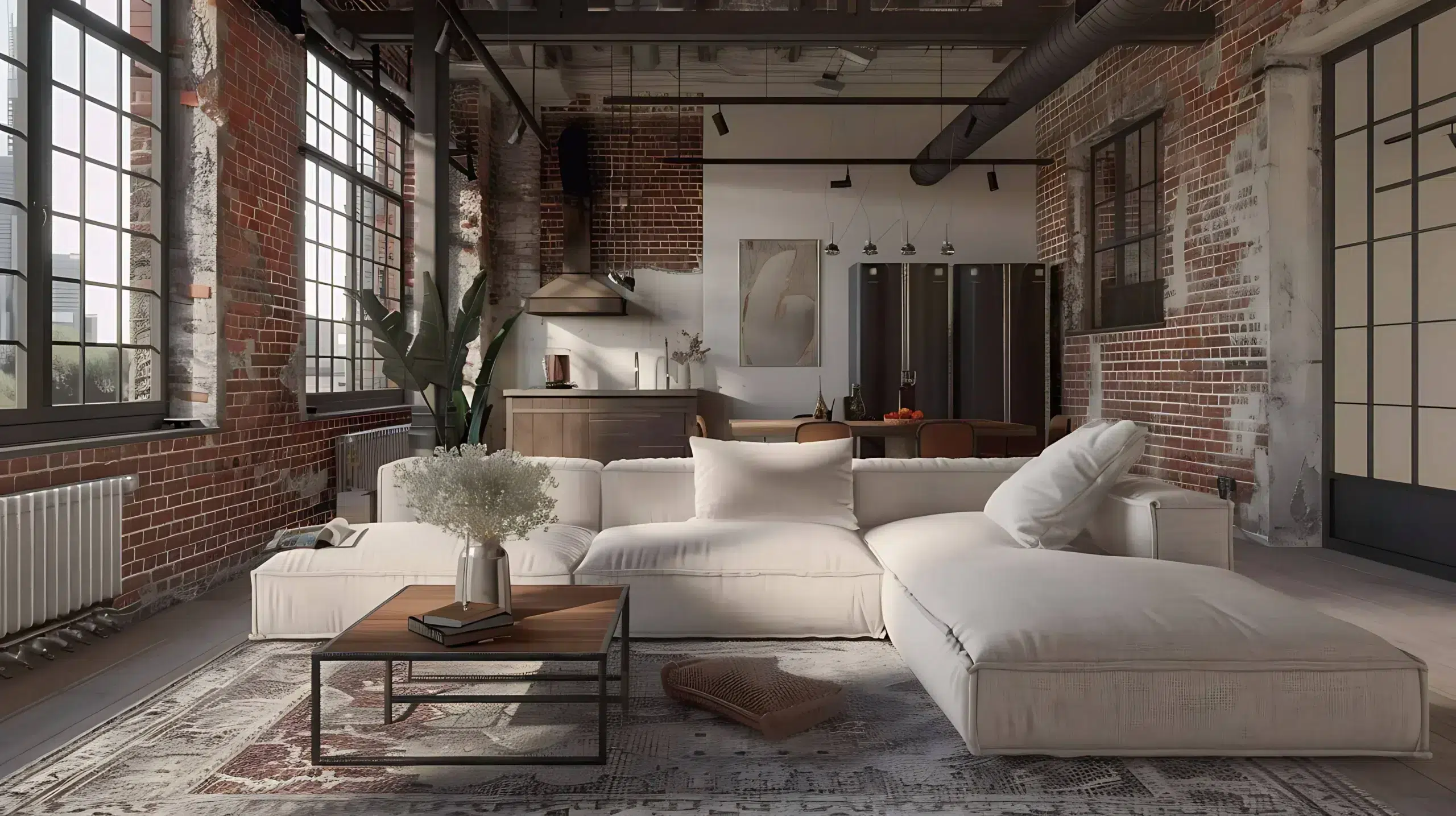 living room with couch coffee table - industrial living room