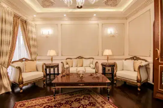 luxury beautifull dining room with white chairs - classic furniture style