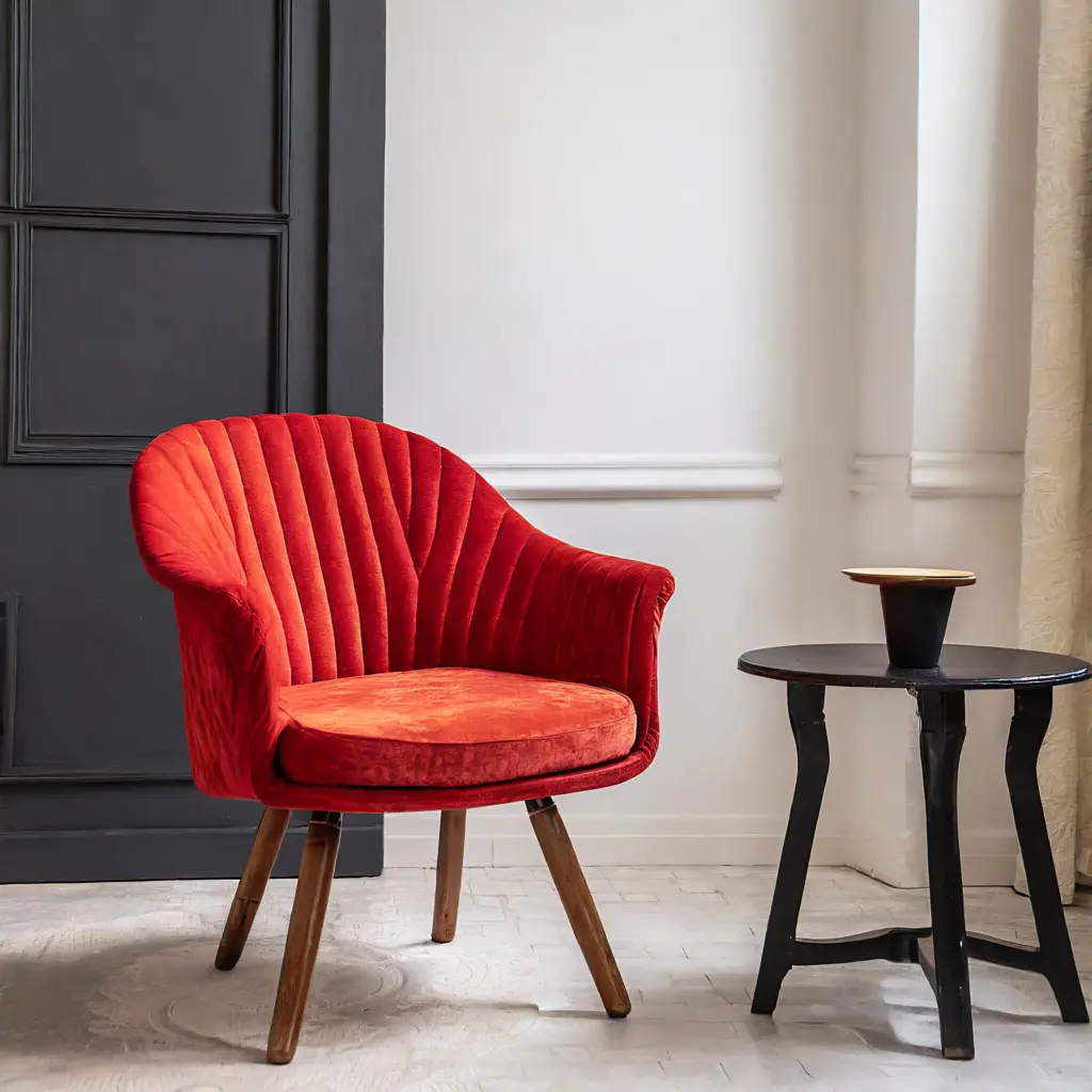 red armchair modern setting with coffee table - classic furniture style