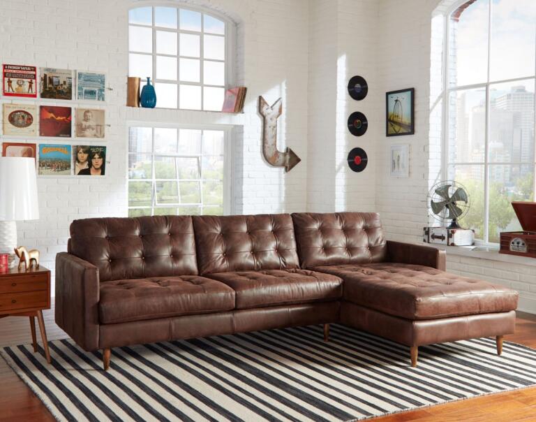 EssexLeatherSectional main - brown couch living room