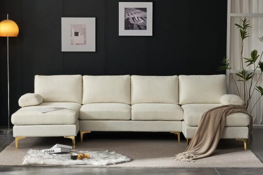studio apartment | Sohnne® Karl home Convertible Sectional Sofa 110inch U Shape Sofa Couch 4 Seat Couch with Chaise ChenilleFabric Upholstered for Living Room Apartment Office Creamy White - best couches for small apartments, small apartments, small apartment, studio apartment