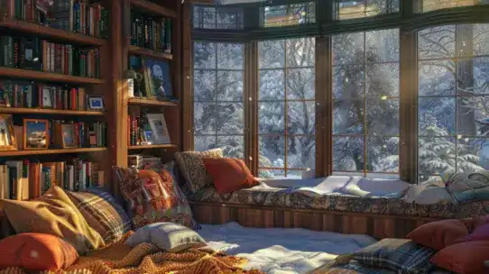 cozy room with window bed with pillows blankets generate ai image - reading nook ideas, comfy seating
