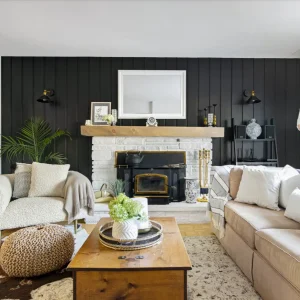 Wooden Black Accent Wall - luxury black living room