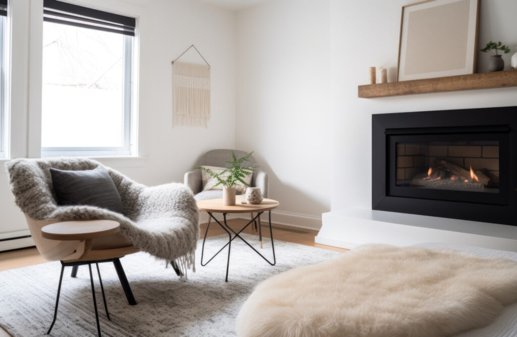 awkward living room layout with fireplace looking comfy