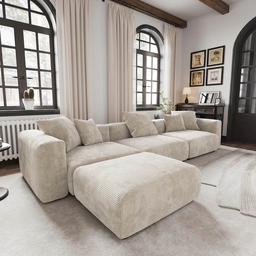 Modern Sectional Couch Sofa with 5 Pillows Luxurious Modular Sectional Couch with Chaise Ottoman 2