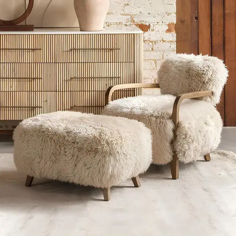 Yeti Sheepskin Armchair with Ottoman 1 - Yeti Sheepskin