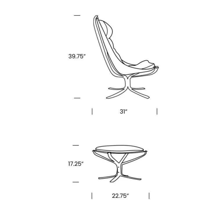 Dimensions Falcon Chair and Ottoman_Mobile | Sohnne® Dimensions Falcon Chair and Ottoman Mobile - Falcon Chair and Ottoman