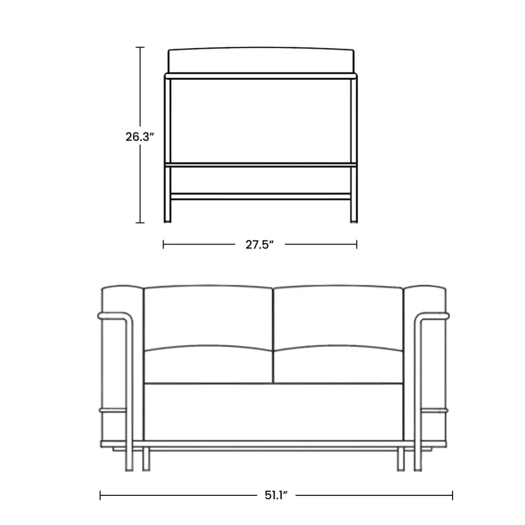Dimensions Le Corbusier 3 Loveseat Mobile