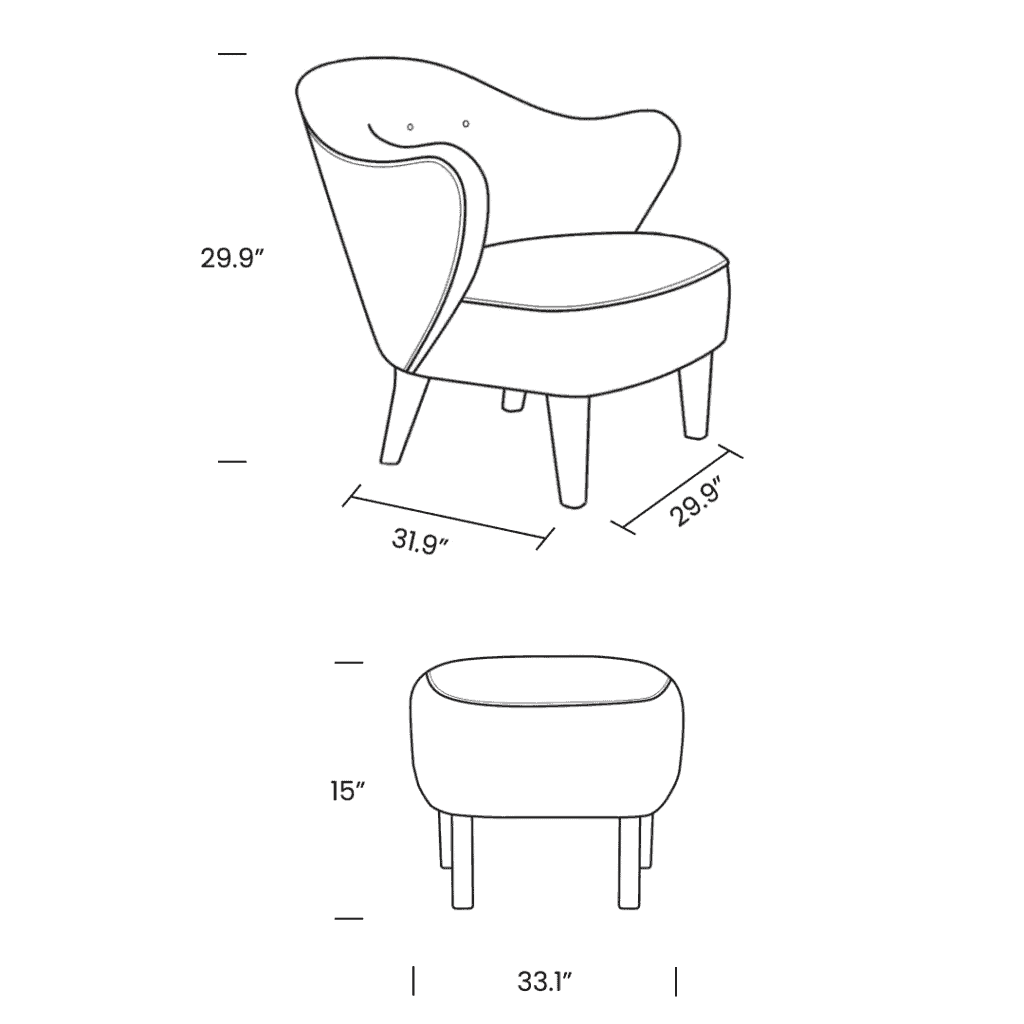 Dimensions Ingeborg Lounge Chair and Ottoman Mobile - Ingeborg Lounge Chair and Ottoman Replica, minimalist