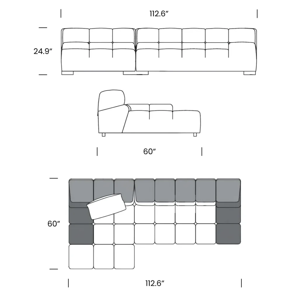 Dimensions Tufted Sofa Replica Mobile