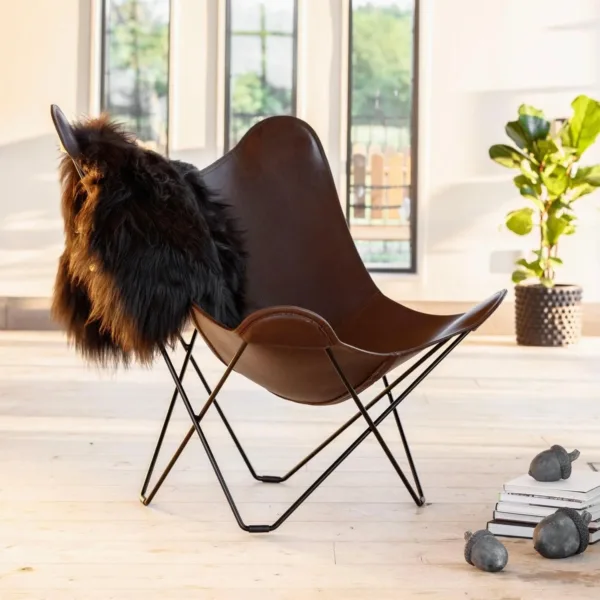 Butterfly Chair Dark Brown Leather Black Frame 1