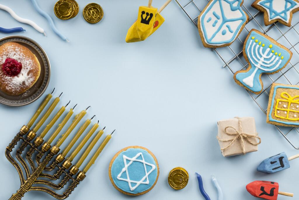 top view hanukkah concept with copy space