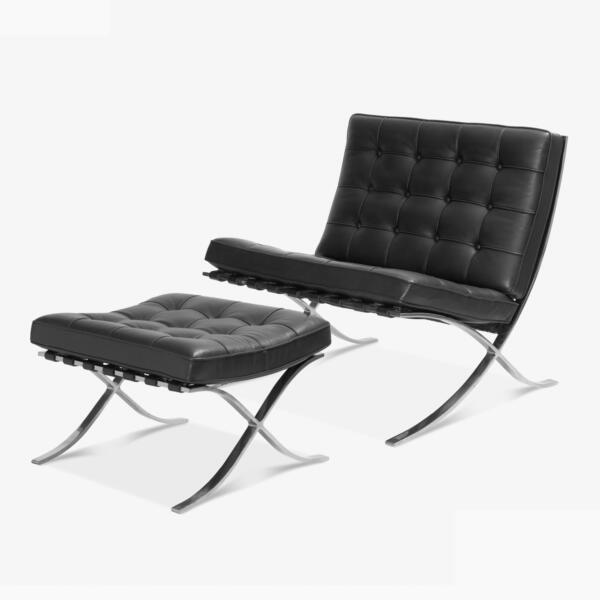 Barcelona Chair With Stool Replica By Ludwig Mies Van Der Rohe