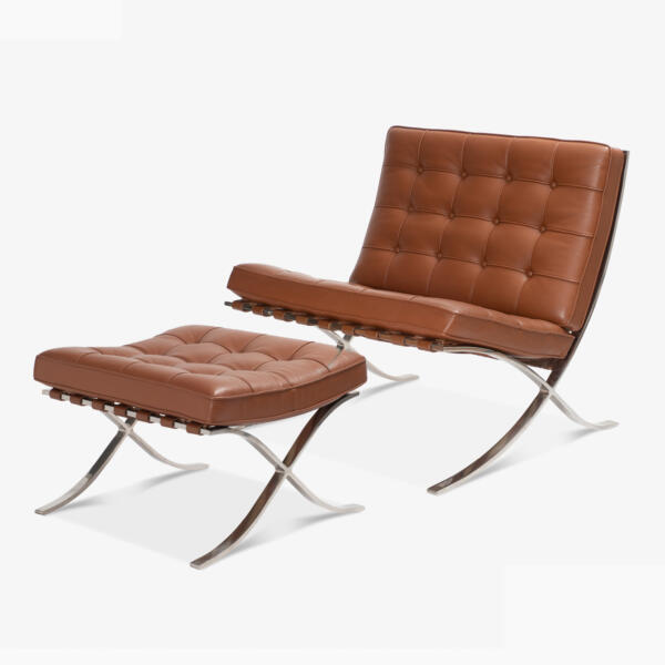 Barcelona Chair With Stool (Premier Version) Replica By Ludwig Mies Van Der Rohe