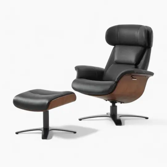 Elvin Leather Recliner and Ottoman Replica Black 1