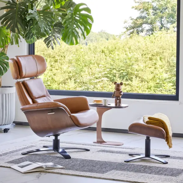 Elvin Leather Recliner And Ottoman Replica Brown 8