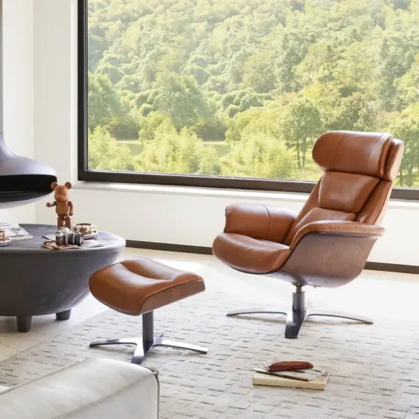 Elvin Leather Recliner And Ottoman Replica Brown 9