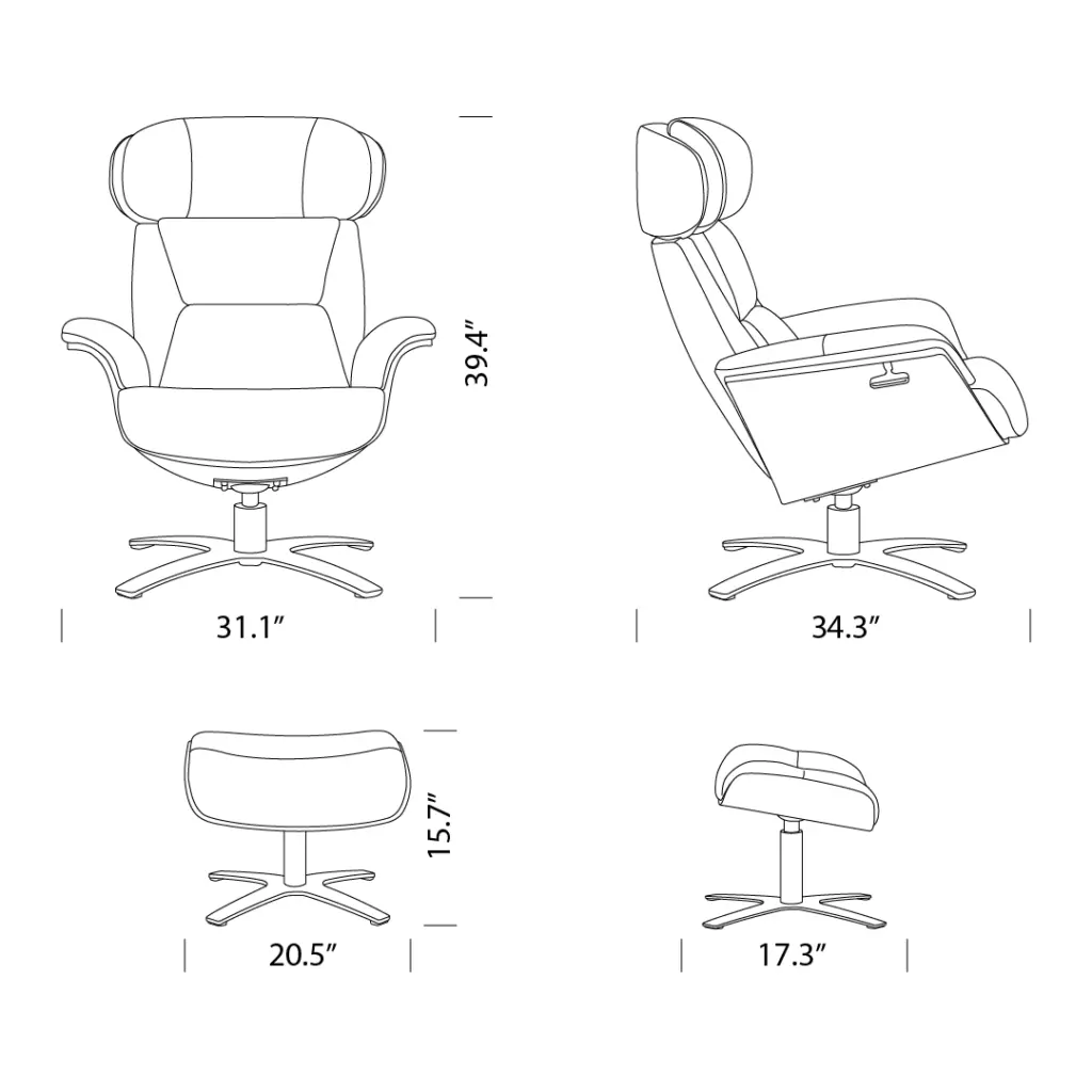 Elvin Leather Recliner and Ottoman Replica Dimensions Mobile