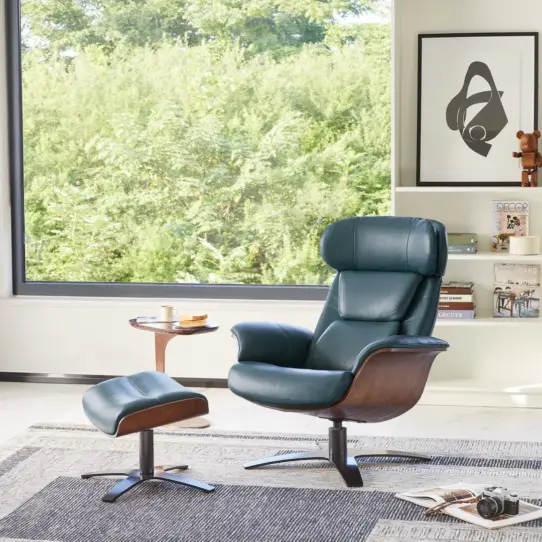 Elvin Leather Recliner And Ottoman Replica Teal 11