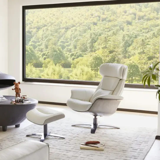 Elvin Leather Recliner And Ottoman Replica White 7