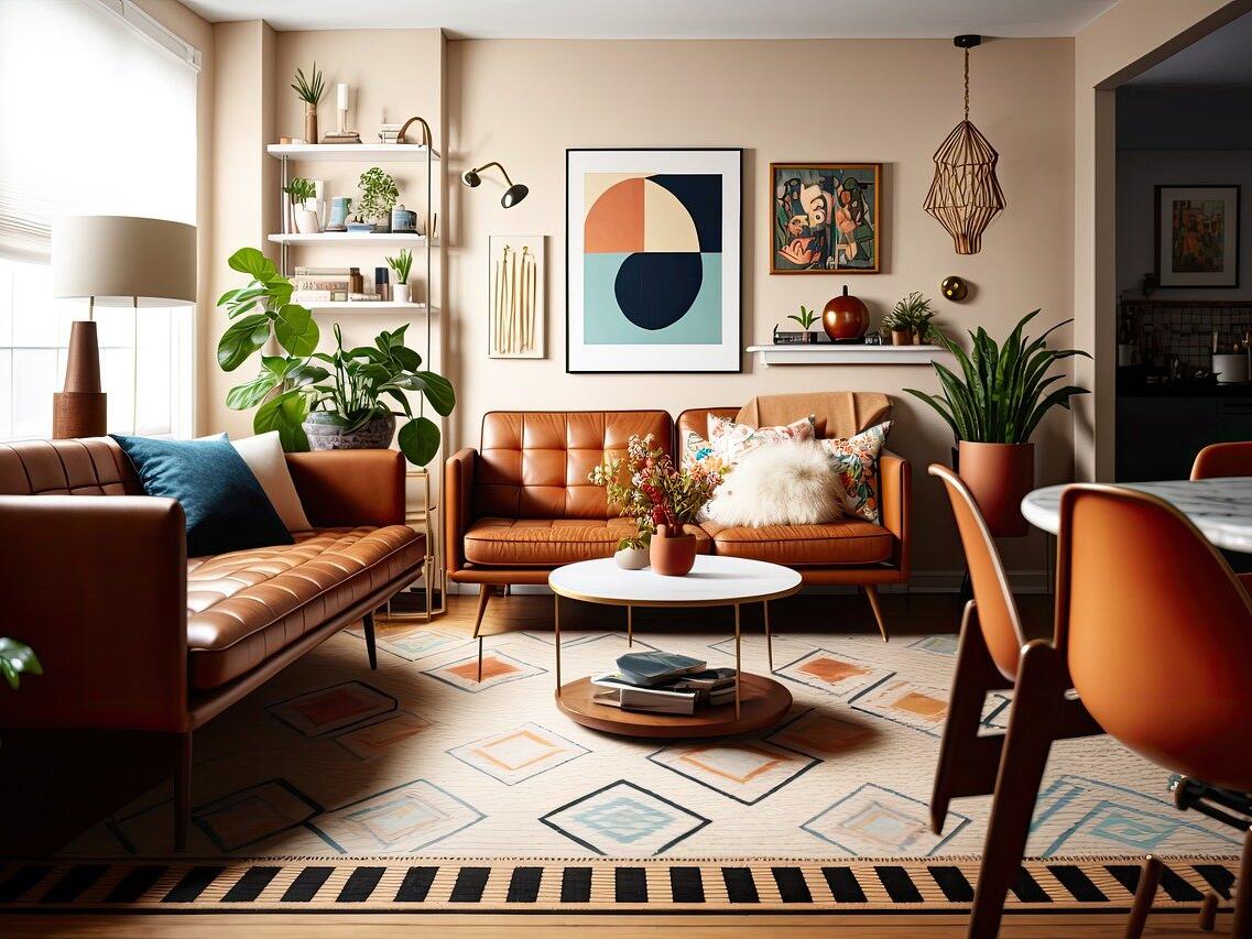 Mid Century Modern Interior Design Characteristics incorporating brown color