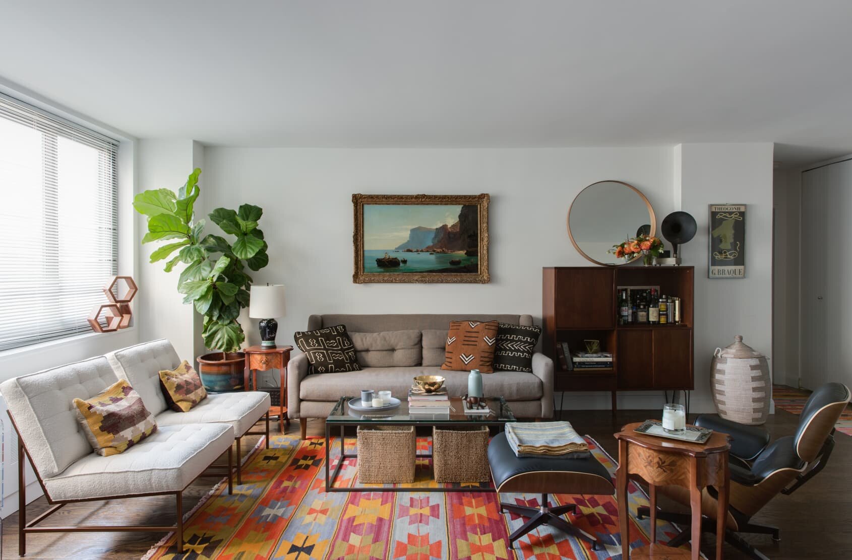 Mid century Modern Apartment with patterned rugs