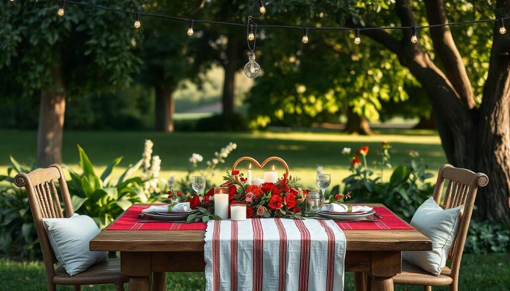 Casual outdoor table for a holiday celebration.