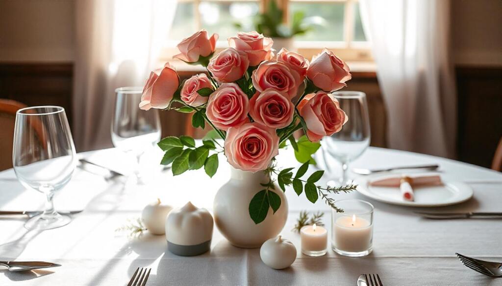 faux flower centerpiece with votives