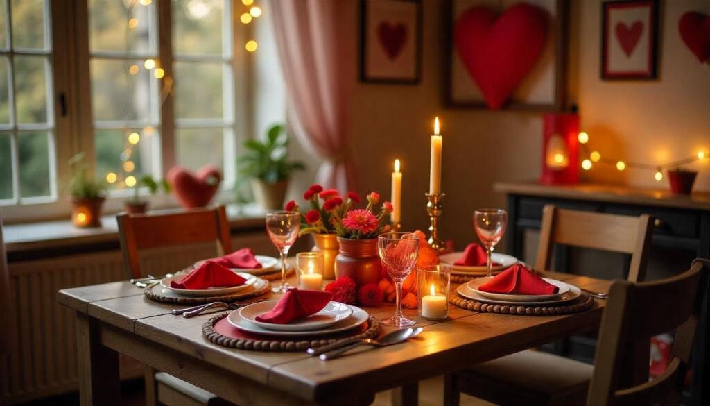 Romantic setup with rose flowers on a beautifully arranged table.