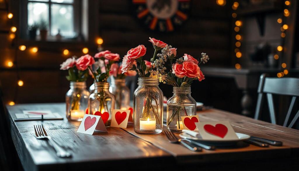 chic table arrangement with love-shaped 