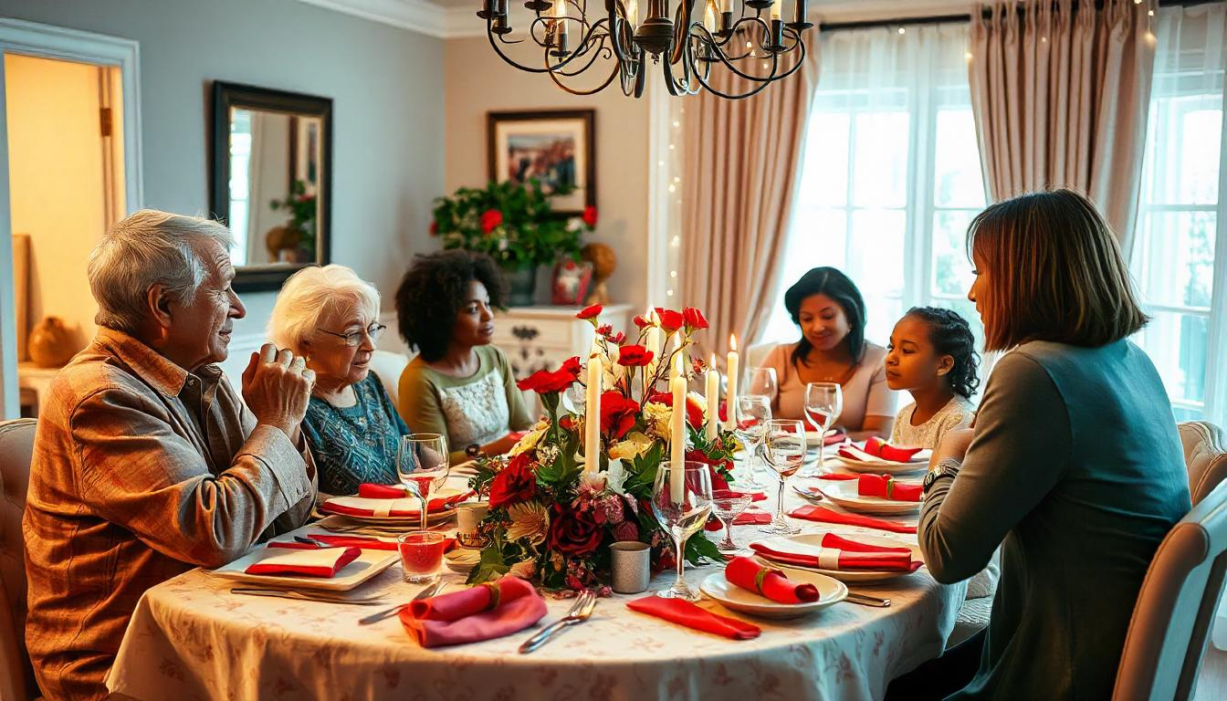 a big family is having a Valentine's dinner